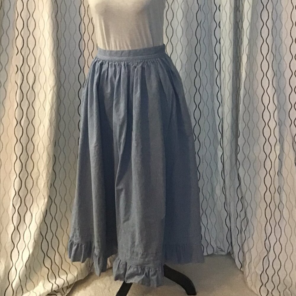 Light blue denim Laura Ashley skirt with ruffles